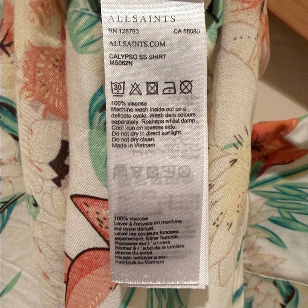 AllSaints Calypso Floral Shirt Small Relaxed Fit Tropical Short Sleeve Button Up - Picture 9 of 10